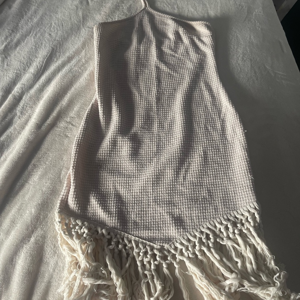 White Halter Neck Dress with Fringe